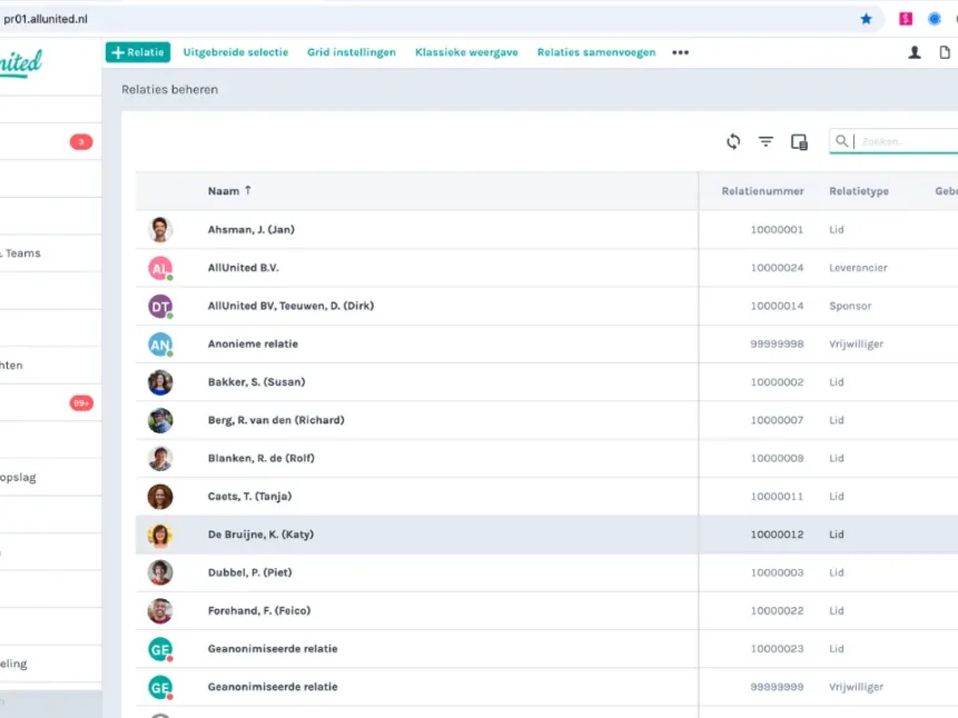 Ledenadministratie systeem voor verenigingen AllUnited
