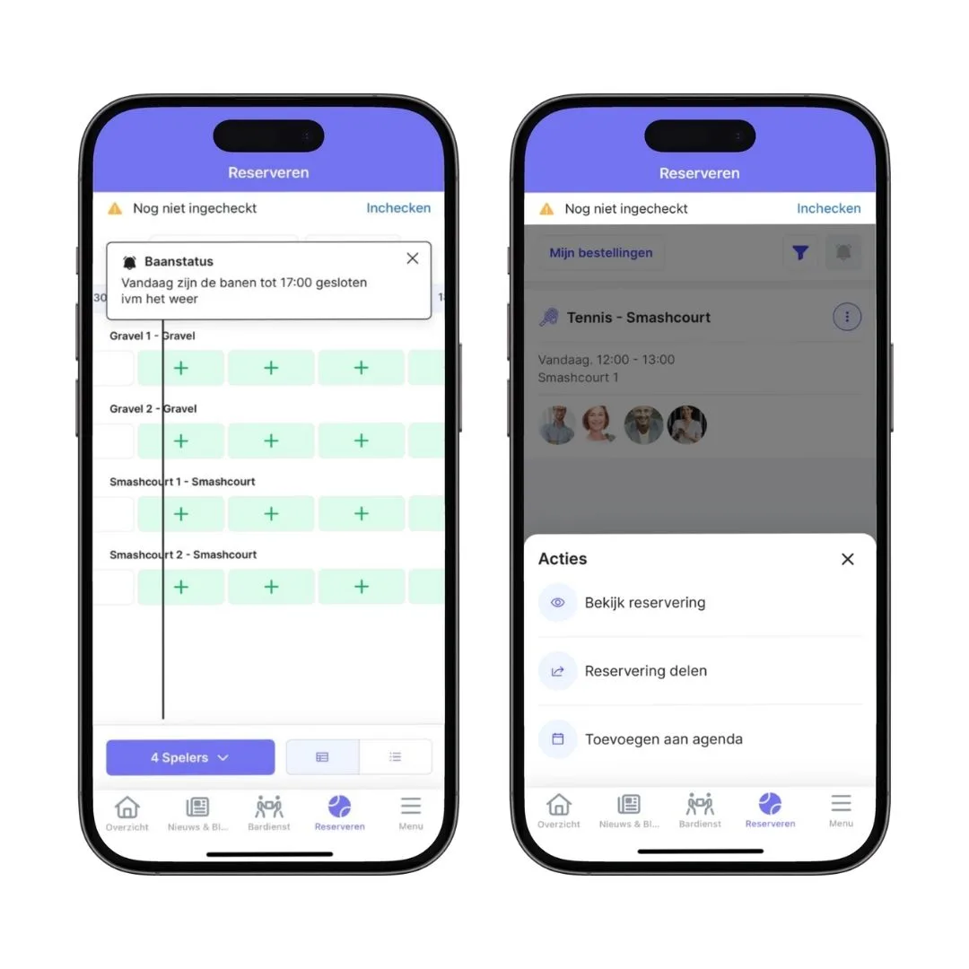 Notificaties in Reserveren en Reserveringen delen of toevoegen aan agenda